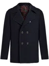 Etro Wool Coat With Lapels And Decorative Buttons In Blue