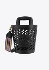 Etro Black Bucket Bag With Multicolor Shoulder Strap And Pegasus Detail In Perforated Leather Woman In Black