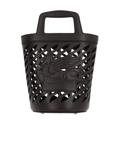Etro Coffa Leather Bucket Bag In Black