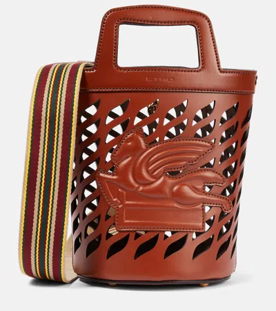 Etro Logo Detailed Bucket Bag In Brown