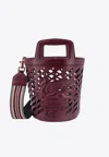 Etro Perforated Leather Bucket Bag With Shoulder Strap In Burgundy
