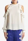 Etro Silk Top With Open Shoulders And Ruffles In Neutral