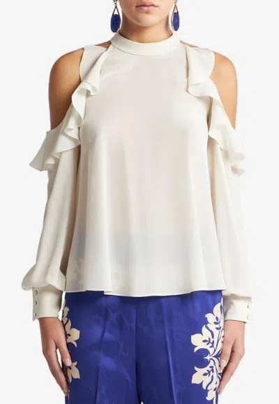 ETRO COLD-SHOULDERS SILK RUFFLED TOP
