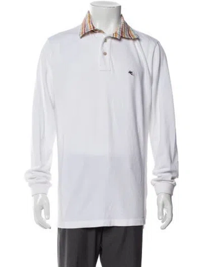 Pre-owned Etro Collar Long Sleeve Polo Shirt In White