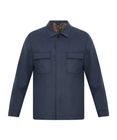 Etro Collared Long-sleeved Casual Jacket In Blue