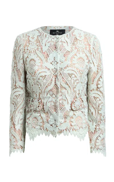 Etro Collarless Lace Jacket In Green