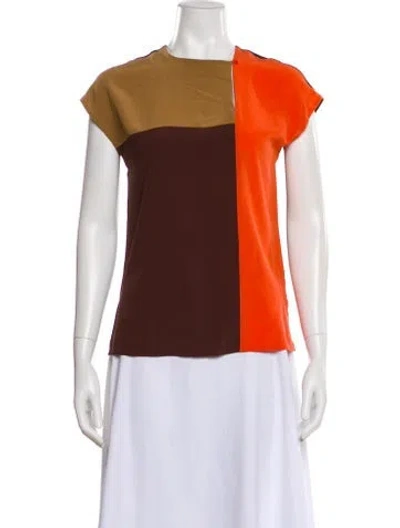Pre-owned Etro Colorblock Pattern Crew Neck Top In Orange