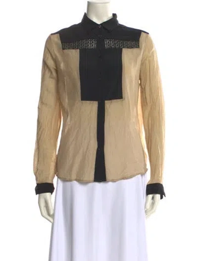 Pre-owned Etro Colorblock Pattern Long Sleeve Button-up Top In Neutral