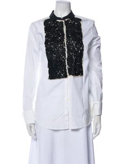 Pre-owned Etro Colorblock Pattern Long Sleeve Button-up Top In White