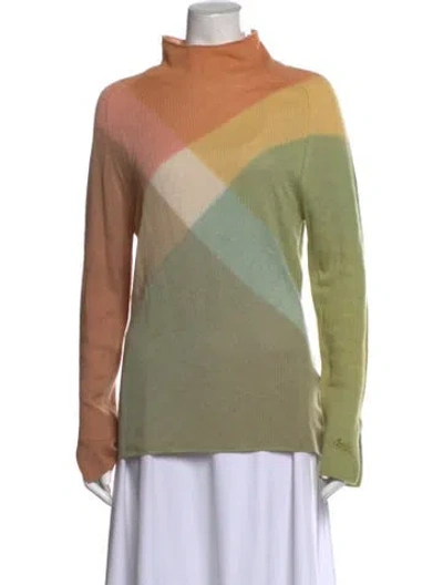 Pre-owned Etro Colorblock Pattern Mock Neck Sweater W/ Tags In Green