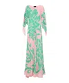 Etro Multicolor Long Dress With Round Neck And All-over Floral Print In Viscose Woman In Green