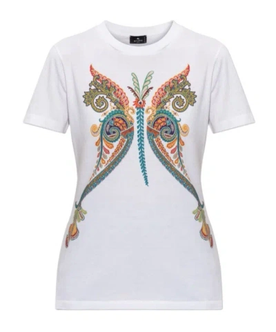 Etro Colorful Patterned Crew Neck Short-sleeved T-shirt In White
