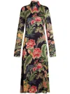 Etro Cons Floral Print Collared Midi Dress In Black