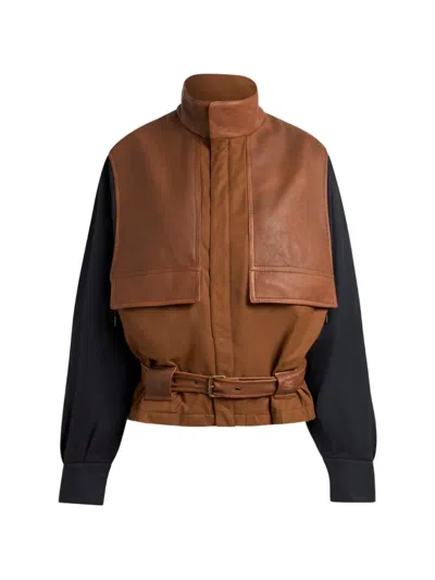 Etro Contrasting Sleeves Padded Bomber Jacket In Brown