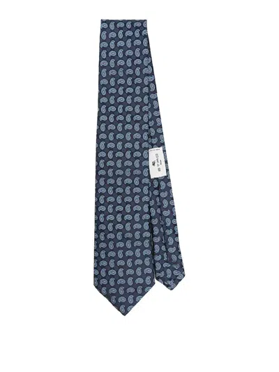 Etro Paisley Silk Tie In Blue