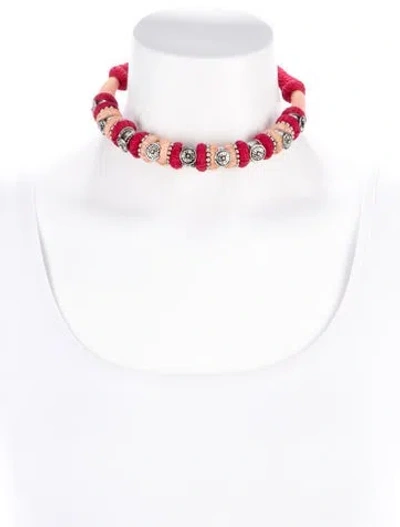 Pre-owned Etro Cord Collar Necklace, 16.5" In Pink/red