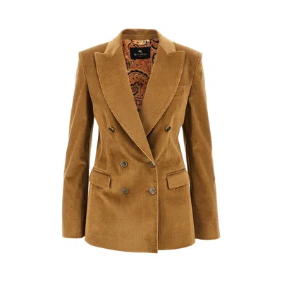 Etro Corduroy Double-breasted Jacket In Brown