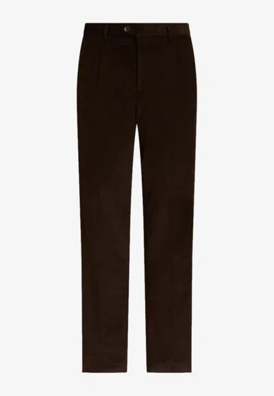 Etro Corduroy Pants With Floral-band In Brown