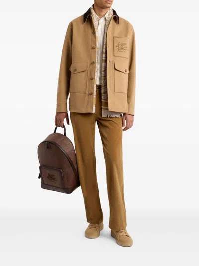 Etro Corduroy-collar Cotton Jacket In Brown