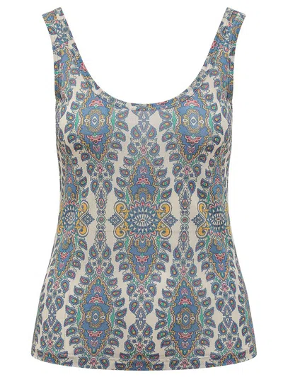 Etro Woman Top Azure Size 6 Viscose In Multi
