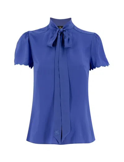 Etro Cornflower Blue Silk Blouse With Bow Tie