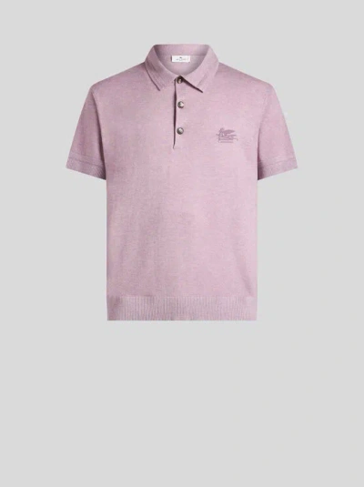 Etro Cotton And Cashmere Polo Shirt In Purple