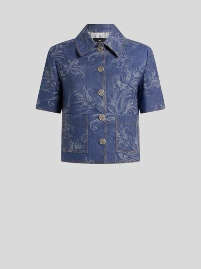 Etro Paisley-jacquard Denim Shirt In Blue