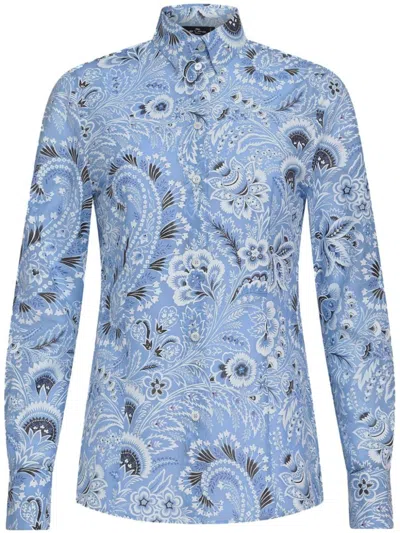Etro Cotton And Silk Blend Shirt In Clear Blue