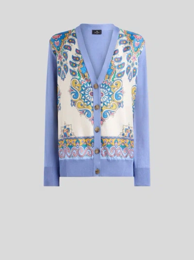 Etro Cotton And Silk Cardigan With Print In Purple