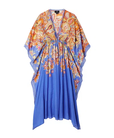 Etro Cotton And Silk Kaftan With Print In Blue