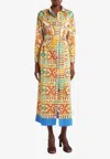 Etro Tile-print Belted Long-sleeve Midi Shirtdress In Multi