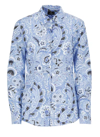 Etro Cotton And Silk Shirt In Light Blue