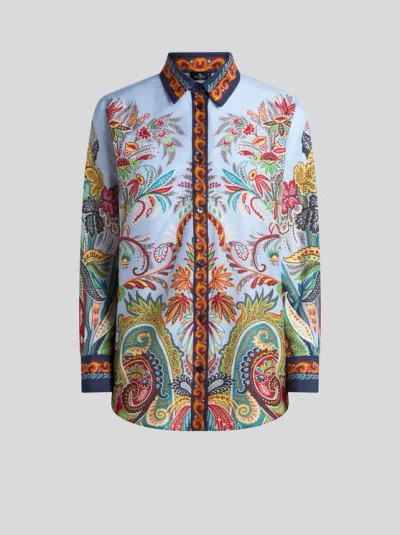 Etro Paisley-print Button-down Cotton Shirt In Blue