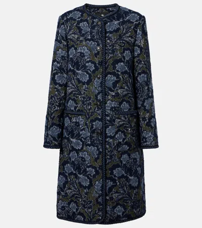 Etro Cotton And Wool-blend Jacquard Coat In Blue
