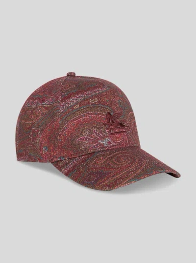 Etro Cotton Baseball Hat With Arnica Motif In Burgundy