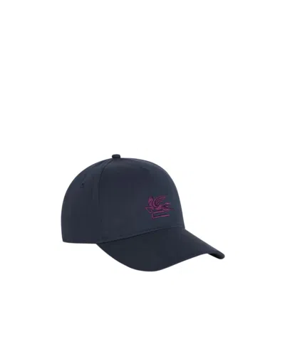 Etro Cotton Baseball Hat With Pegaso Embroidery In Blue