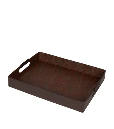 Etro Cotton-blend And Leather Arnica Rectangular Tray In Brown