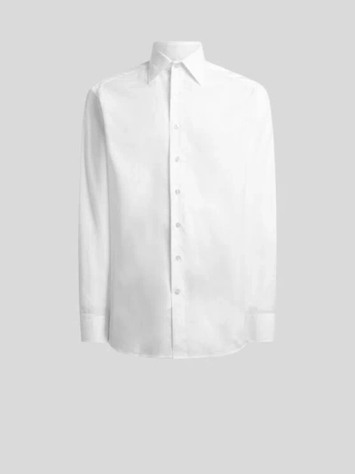 Etro , Cotton-blend Fil Coupé Shirt With Micro Paisley Motif, Man, Size 47 In White