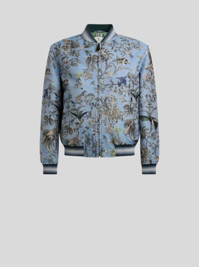 ETRO , COTTON-BLEND JACQUARD BOMBER JACKET WITH FLORA AND FAUNA MOTIF, MAN, POWDER BLUE, SIZE XL