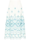 Etro Floral Embroidered Midi Skirt In White