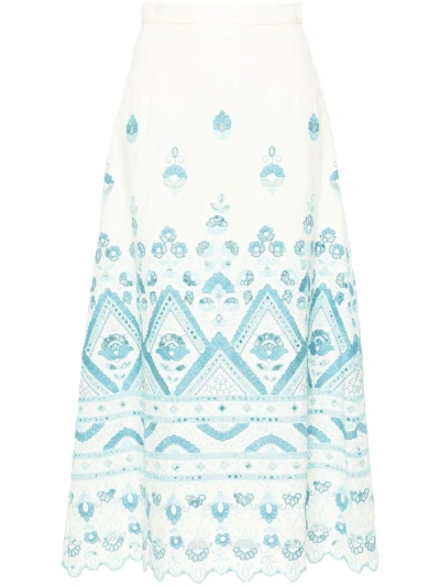 Etro Broderie Anglaise High Rise Midi Skirt In White