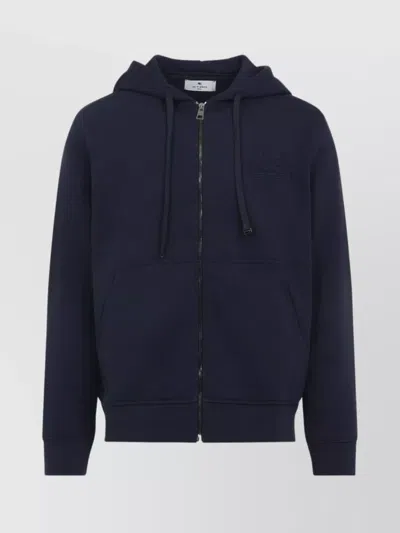 Etro Cotton Blend Zip-up Hoodie Sweatshirt In Blue