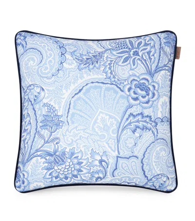 Etro Cotton Bloom Print Embroidered Cushion In Blue