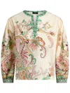 Etro Multicolor Blouse With V-neck And All-over Floral Print In Cotton Woman In Neutrals