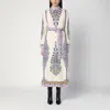 Etro Cotton Poplin Maxi Dress With Paisley Medallion And Contrasting Belt In Blue