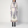 Etro Cotton Poplin Maxi Dress With Paisley Medallion And Contrasting Belt In Blue