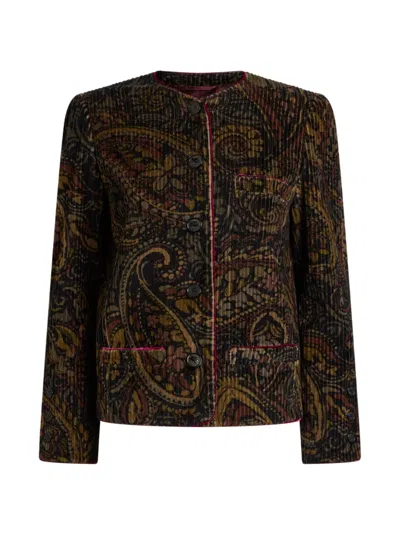 Etro Cotton Corduroy Jacket With Floral Paisley Overprint In Multi