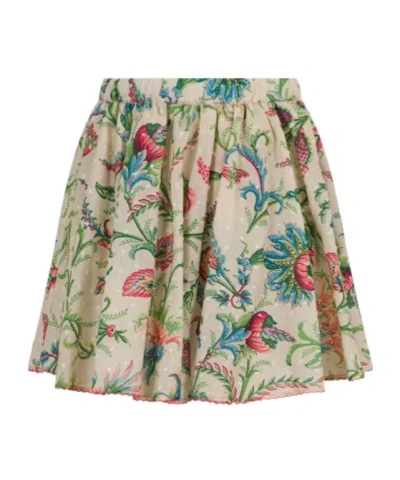 Etro Kids' Cotton Dotted Swiss Culottes With Leafy Floral Print In Multi