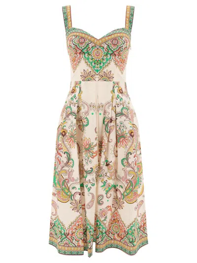 Etro Woman Midi Dress Cream Size 8 Cotton In Multi