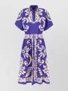 Etro Cotton Dress With Belt And Pleated Skirt In Blue